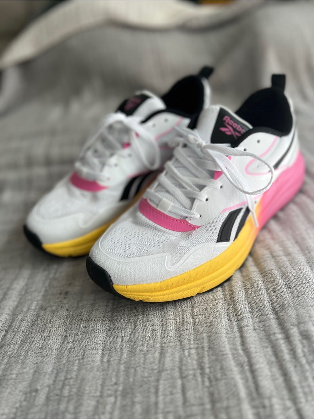 Reebok Women's White Pink Yellow Athletic Running Shoes